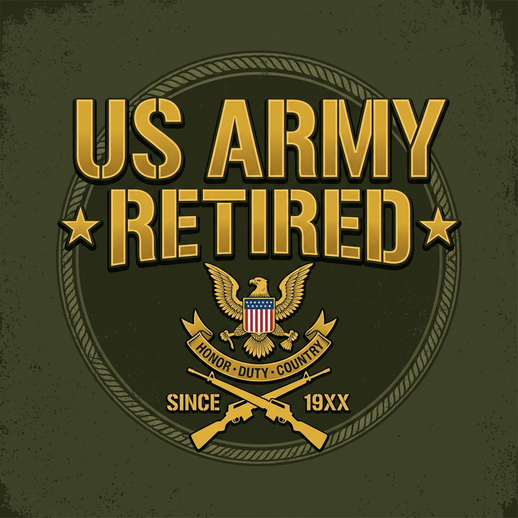 US Army Retired emblem featuring an eagle with shield and crossed rifles
